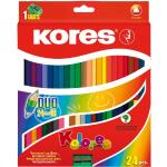 Kores - Kolores Duo : 24 Crayons de Couleur Double Face pour Enfants, Débutants et Adultes avec Mine Douce et Forme Ergonomique, Paquet de 48 Couleurs Assorties et Taille-Crayon Inclus