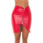 Koucla Mini jupe taille haute aspect cuir avec fermeture éclair avec effet asymétrie, rouge, 40