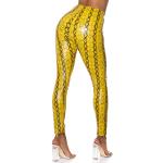 Pantalons taille haute Koucla jaunes all Over en cuir synthétique à motif serpents stretch Taille S look sexy pour femme 