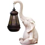 Lanternes solaires blanches en résine à motif éléphants de 14 cm 