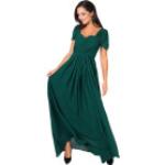 Robes de soirée longues Krisp vertes en polyester à motif papillons à épaules dénudées Taille XL look fashion pour femme 