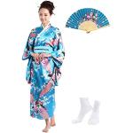 Robes de chambre longues en satin à motif papillons à manches trois-quart Tailles uniques look asiatique pour femme 