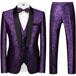 Costumes trois pièces de mariage violets en viscose Taille XS look business pour homme 