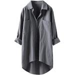 Chemises d'automne grises à rayures en velours avec noeuds en soie à manches longues Taille 3 XL plus size look fashion pour femme 