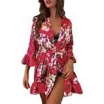 Peignoirs Kimono rouges en satin sans coutures Taille L plus size look fashion pour femme 