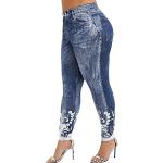 Leggings en dentelle bleus en lycra tapered à motif papillons stretch Taille XL plus size look fashion pour femme 