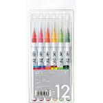 Kuretake Lot de 12 x stylos-pinceaux Fude, coloris réalistes (RB-6000AT/12VA)