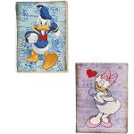 Kustom Art Set de 2 aimants Série Figurines Disney Daisy Duck & Donald Duck (Oncle Picsou) Style Vintage Impression sur Bois 10x6 cm