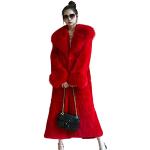 Vestes longues rouges en fourrure avec col en fourrure Taille 5 XL look fashion pour femme en promo 