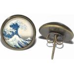 La Grande Vague Boucles D'oreilles, Kanagawa, Gravure Sur Bois, Ukiyo-E, Hokusai, Bronze, D'oreilles