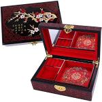 Boites à bijoux Lachineuse rouges en bois finition polie à motif fleurs en bois look asiatique pour enfant 