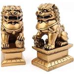 lachineuse - Statuettes Lions Chinois Dorés - 2 Figurines Chiens Fu - 11 x 6,5 x 4,5 cm - Déco Chinoise Asiatique - Décoration Feng Shui pour Maison, Bureau, Intérieur - Idée Cadeau Chine Asie