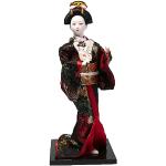 lachineuse - Poupée Japonaise en Kimono Rouge & Noir - Poupée Traditionnelle Asiatique 31 cm - Décoration Japonaise Salon - Figurine Geisha - Fabrication Artisanale - Déco Maison Asie Japon