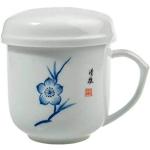 lachineuse - Tasse à Thé Asiatique Motif Fleur - Tasse en Porcelaine avec Infuseur & Couvercle - Coloris Bleu & Blanc - Idée Cadeau Vaisselle Chinoise Traditionnelle - Petite Tasse Asie Chine