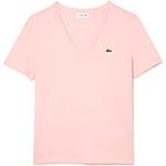 T-shirts col V Lacoste roses en coton à manches courtes à col en V Taille XXS look sportif pour femme 