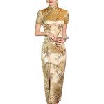 Robes de mariage dorées à manches courtes à manches courtes Taille L look asiatique pour femme 