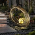 Lampe solaire de décoration de jardin pour décoration extérieure Lampe solaire de table de jardin pour balcon, boule de verre en forme d'anneau or, led blanc chaud, LxH 32,5x32 cm