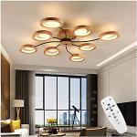 Plafonnier LED ovale en bois, 54W Dimmable Salon Lampe Luminaire