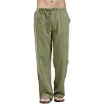 Pantalons en lin verts en coton respirants Taille XXL look casual pour homme 