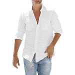 Chemises blanches à carreaux sans repassage à manches longues à col rond Taille 4 XL plus size look casual pour homme 