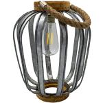 Lanterne solaire bohème en bois et acier galva poignée corde ampoule filament LED blanc chaud JAVA H45cm