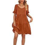 Robes d'été marron à volants à col en V Taille XL look casual pour femme 