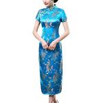 Robes de cocktail bleues à manches courtes Taille XL look asiatique pour femme 
