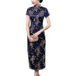 Robes de cocktail bleus foncé à manches courtes Taille XL look asiatique pour femme 