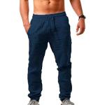Pantalons en lin bleu marine à carreaux Taille S plus size look fashion pour homme 
