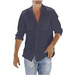 Chemises bleu marine à carreaux en flanelle à motif papillons sans repassage stretch à manches longues col cassé Taille M style ethnique pour homme 