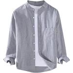 Chemises grises à carreaux en velours à strass à motif papillons col mao à manches longues à col rond Taille XL look casual pour homme 