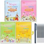 4 paquets de livres réutilisables avec stylo magique, ensemble de cahiers  d'écriture en anglais pour l'écriture des enfants, pratique magique 