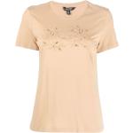 T-shirts de créateur Ralph Lauren marron en coton mélangé avec broderie à manches courtes à col rond pour femme en promo 