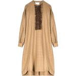 Robes en laine Laurence Bras beiges à carreaux midi à manches longues Taille XS pour femme 