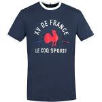 T-shirts Le Coq sportif bleus en coton à manches courtes Tournoi des 6 nations XV de France à manches courtes Taille S look sportif pour homme 