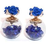 Boucles d'oreilles en perles de fête d'anniversaire bleues en verre à perles à motif fleurs en lot de 2 look fashion pour femme 