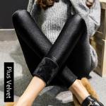 Leggings d'hiver noirs en velours Taille 3 XL look fashion pour femme 