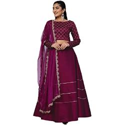 Lehenga Choli Robe pour femme prête à l'emploi entièrement cousue pour fête de mariage Style indien, Violet- 1, Large