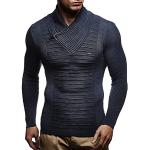 Pulls en laine d'hiver Leif Nelson bleus à manches longues à col roulé Taille 3 XL look fashion pour homme 