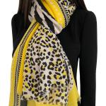 Écharpes longues jaune moutarde à effet léopard en polyester à motif tigres look fashion pour femme 