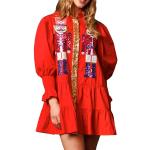Robes pour fêtes de Noël rouges à volants à manches longues minis à manches longues Taille S look streetwear pour femme 
