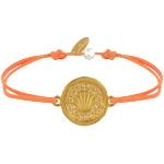 LES POULETTES BIJOUX Bracelet Lien Médaille Ronde Laiton Doré Coquillage - Orange