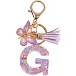 MagiDeal Lettre initiale porte-clés porte-clés résine porte-clés ornements couleurs vives adorables cadeaux d'anniversaire avec papillon gland pendentif mode, G