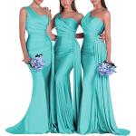 Robes de bal longues de demoiselle d'honneur turquoise en satin Taille 3 XL look fashion pour femme 