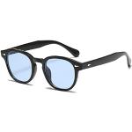 LHSDMOAT Lunettes de soleil unisexe vintage, lunettes de soleil rondes rétro Johnny Depp pour hommes femmes, lunettes de soleil de conduite mode,Black/Light Blue