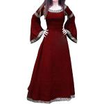 Robes de bal longues de mariée rouges en dentelle à volants maxi à manches longues à col carré Taille 5 XL plus size look médiéval pour femme 