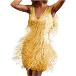Robes de bal longues dorées en dentelle à franges Taille L plus size look gothique pour femme 