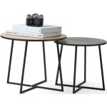 Lifa Living - Table basse ronde bois et métal, Lot de 2 tables gigognes scandinaves, Table d'appoint industrielle pour salon, Noir et Naturel, 40x40x36cm et 50x50x40cm