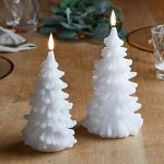 Lights4fun Lot de 2 Bougies TruGlow® en forme d'Arbre de Noël en Cire Blanche à LED Blanc Chaud à Piles pour Intérieur