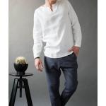 Chemises blanches en lin à manches longues à col en V Taille M look casual pour homme 
